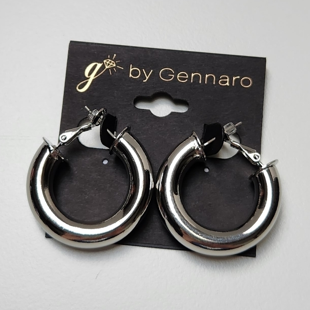 G By Gennaro Chunky Silver Tone Huggie Hoops